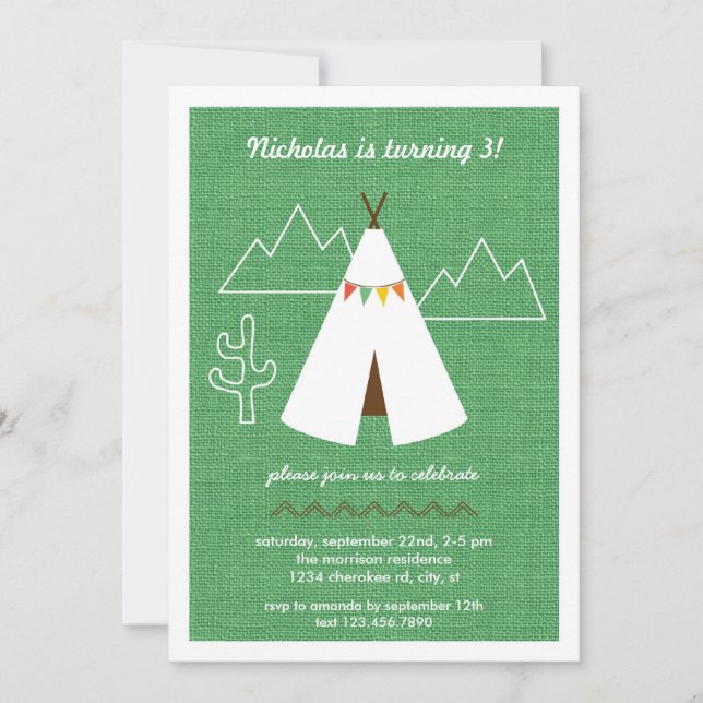 Native American Tipi Birthday Party Invitation (Front)