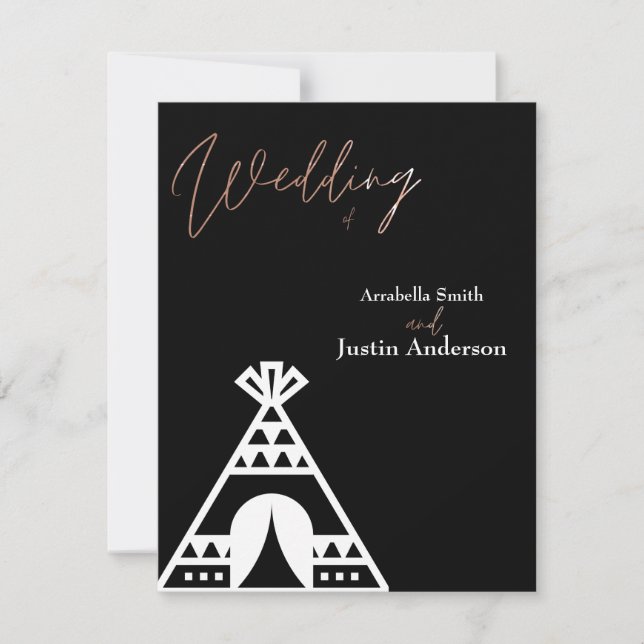 Native American Tipi Symbol Black White Wedding Invitation (Front)