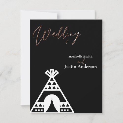 Native American Tipi Symbol Black White Wedding Invitation