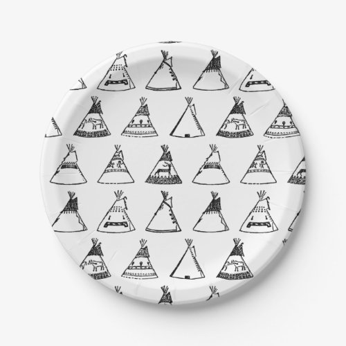 Native American Tipi Tents CUSTOM BACKGROUND COLOR Paper Plates