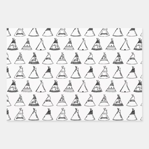 Native American Tipi Tents CUSTOM BACKGROUND COLOR Wrapping Paper Sheets