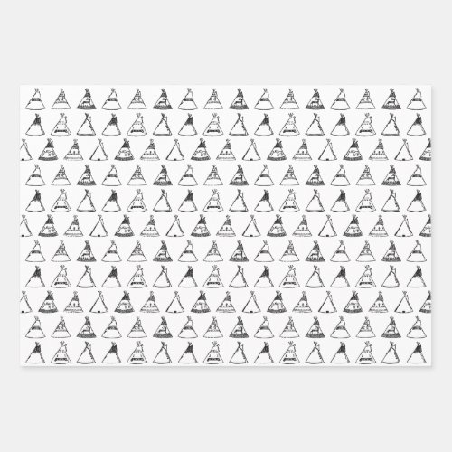 Native American Tipi Tents CUSTOM BACKGROUND COLOR Wrapping Paper Sheets