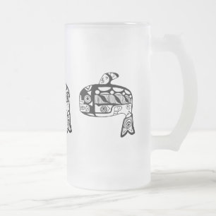 Native American Tlingit Whale Frosted Glass Beer Mug