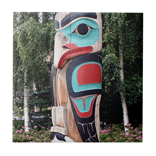 Native American Totem Pole,  Anchorage, Alaska Ceramic Tile (Front)