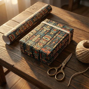 Native American Totem Poles and Feathers Design Wrapping Paper