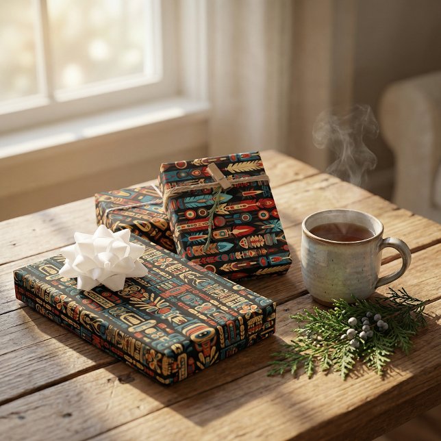 Native American Totem Poles and Feathers Design Wrapping Paper Sheets (Creator Uploaded)