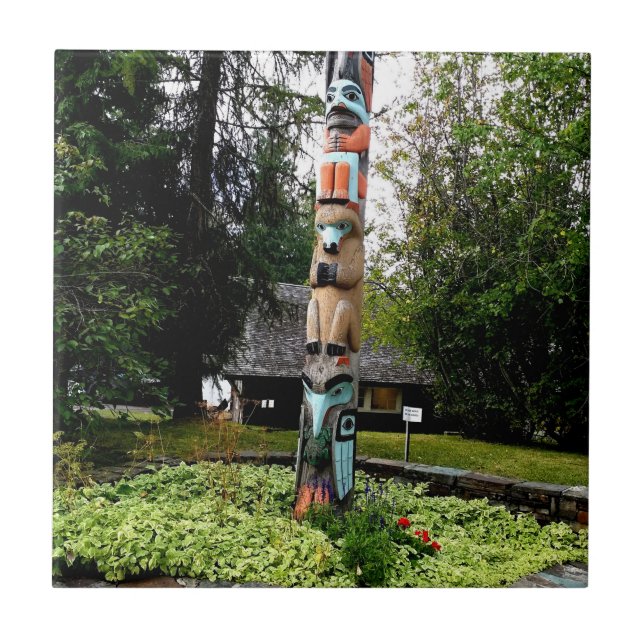 Native American Totem Poll Glacier Park Montana  Ceramic Tile (Front)