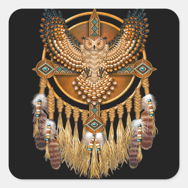 Native American Tribal Art Owl Square Sticker (Front)