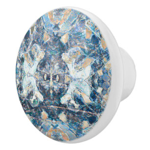 Native American Tribal Classic Blue Tan Design Ceramic Knob