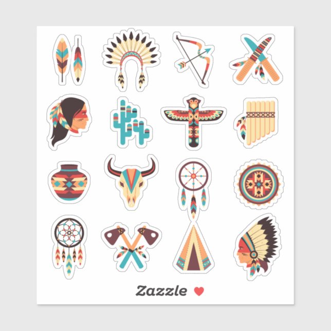 Native American Tribal Icons Set – Feathers, Dream Sticker (Sheet)