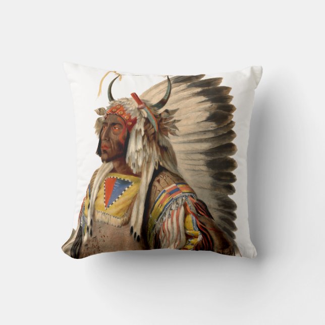 Native American Tribal Indian Chief Head Dress Throw Pillow (Front)
