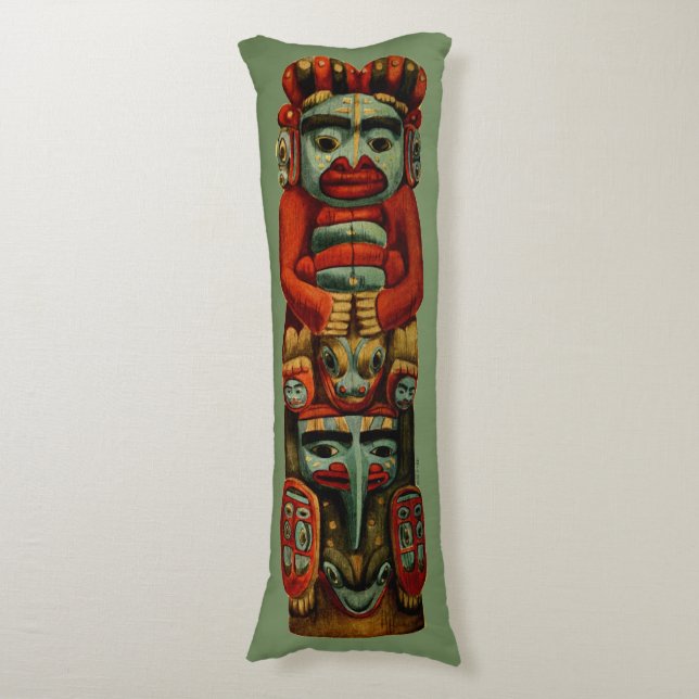Native American Tribal Indian Totem Pole Spiritual Body Pillow (Front Vertical)