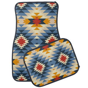Native American Tribal Pattern Blue Red Gold Car Floor Mat
