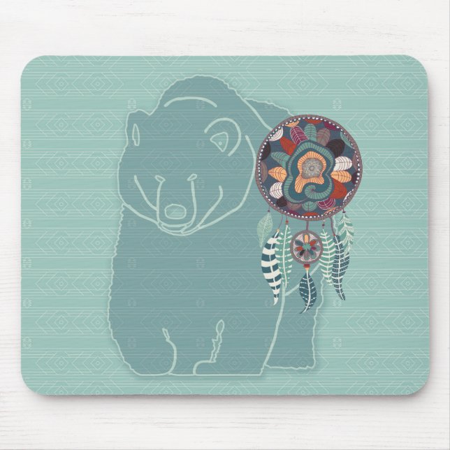 Native American Tribal Spirit Bear Soft Greens Mouse Pad (Front)
