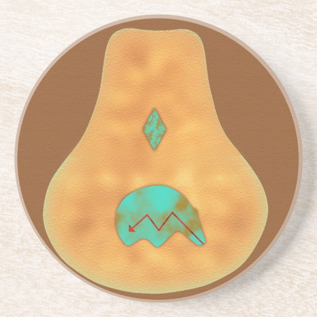 Native American Turquoise Zuni Bear Drink Coaster (Front)