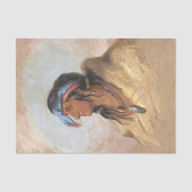 Native American Vintage Painting White Plume Tissue Paper (Front)
