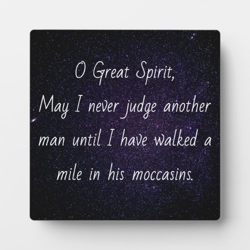 Native American  Walk a mile in his moccasins Plaque