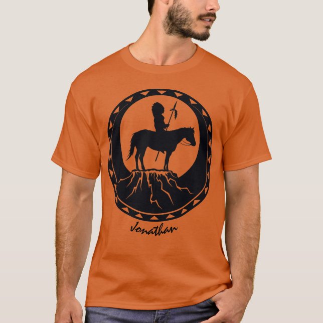 Native American Warrior on Horseback T-Shirt (Front)