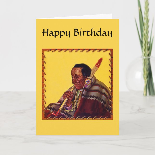 Native American Warrior Peace Pipe Birthday Card (Front)