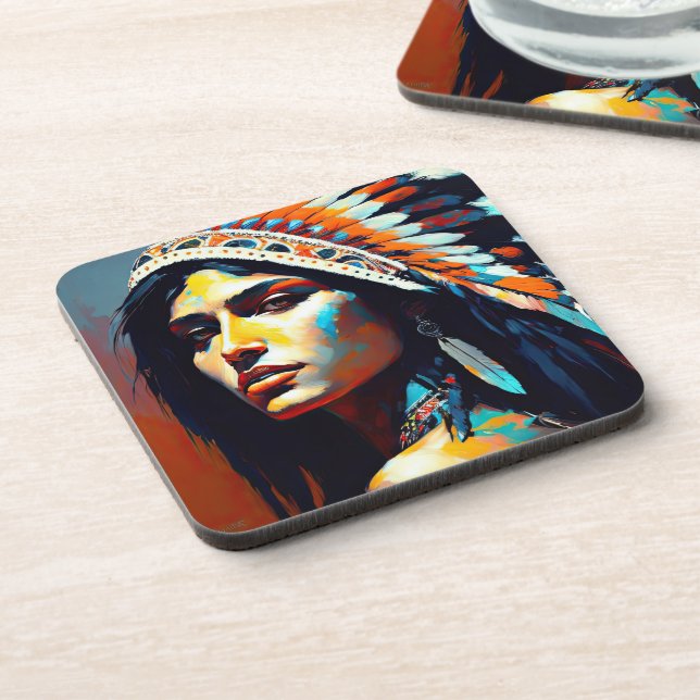 Native American Warrior Princess Beverage Coaster (Left Side)