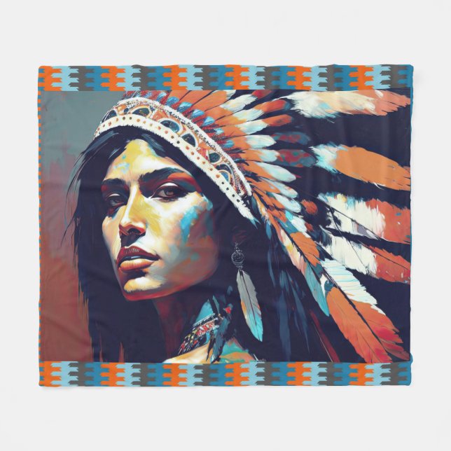 Native American Warrior Princess Fleece Blanket (Front (Horizontal))