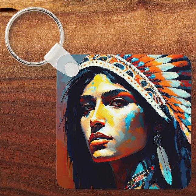 Native American Warrior Princess Keychain (Front)