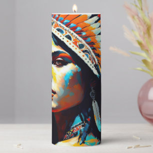 Native American Warrior Princess Pillar Candle