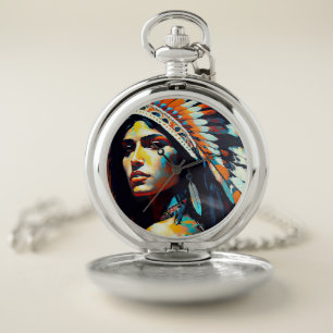 Native American Warrior Princess Pocket Watch