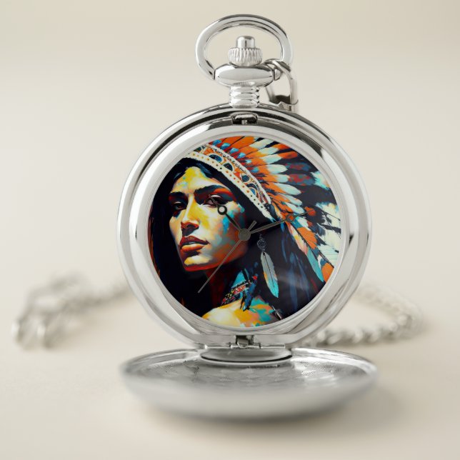 Native American Warrior Princess Pocket Watch (Inside)