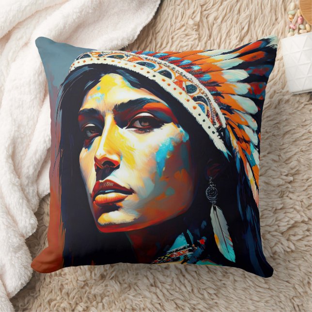 Native American Warrior Princess Throw Pillow (Blanket)