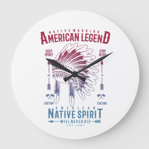 Native American Warrior Tribal Spirit Art Gifts Large Clock