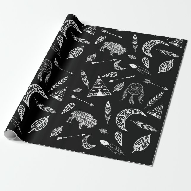 Native American White Symbols Wrapping Paper (Unrolled)
