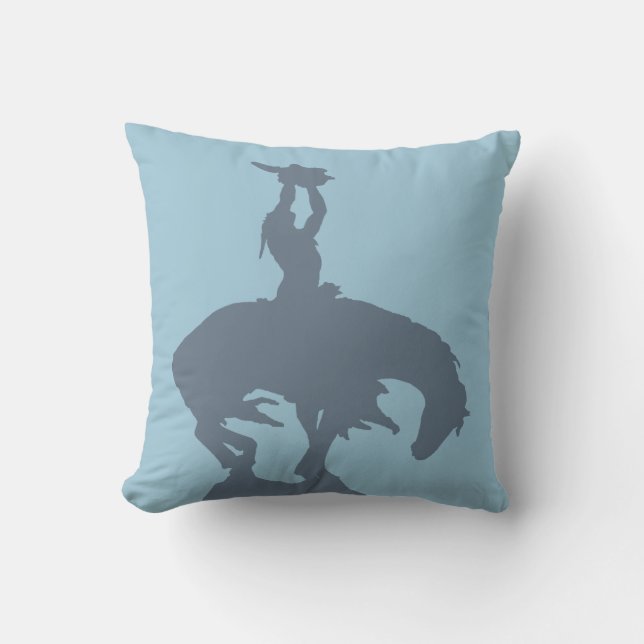 Native American with Buffalo Skull Throw Pillow (Front)