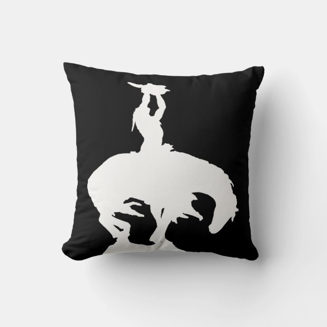 Native American with Buffalo Skull Throw Pillow (Front)