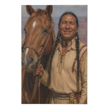 native american with horse on canvas
