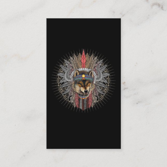 Native American Wolf Art Business Card (Front)