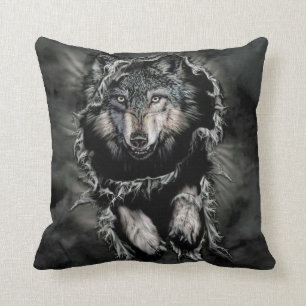 Native American Wolf Black Stone Art Throw Pillow