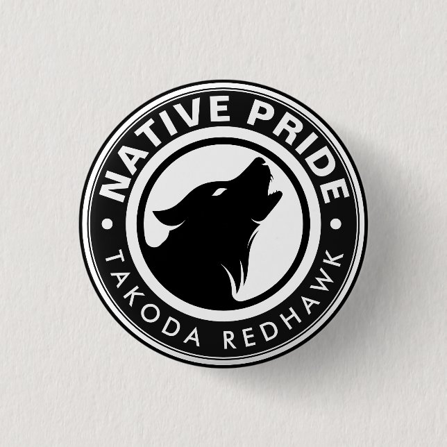 Native American Wolf Logo Personalized Name Button (Front)