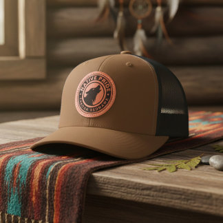 Native American Wolf Logo Personalized Name Leather Patch Hat