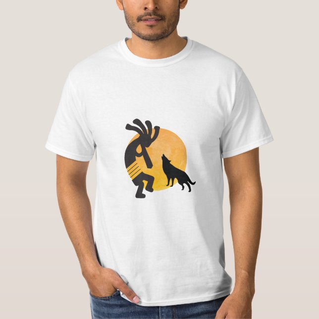 Native American Wolf Moon Kokopelli T-Shirt (Front)