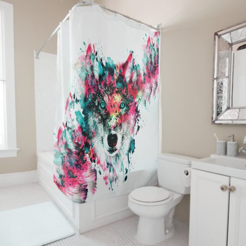 Native American Wolf Painting Plash Shower Curtain