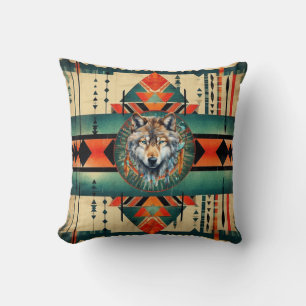 Native American Wolf Throw Pillow