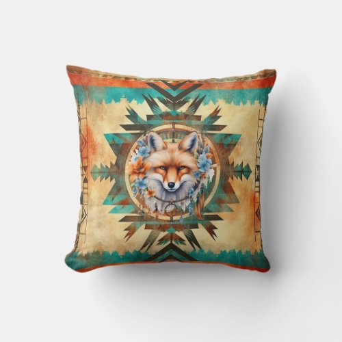 Native American Wolf Throw Pillow