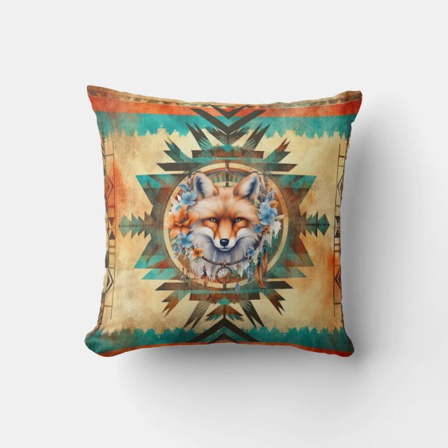 Native American Wolf Throw Pillow (Front)