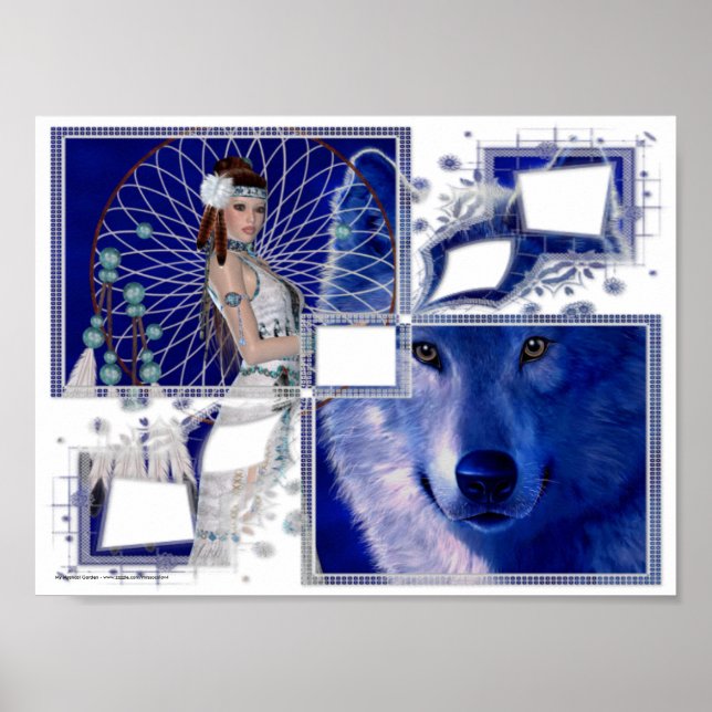 Native American Woman & Blue Wolf 2 Poster (Front)