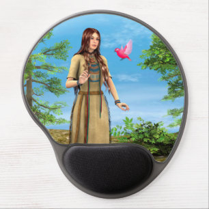 Native American Woman Forest Bird Art Gel Mouse Pad