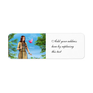 Native American Woman Forest Bird Art Label