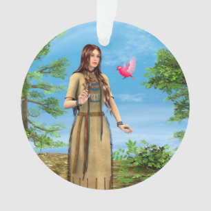 Native American Woman Forest Bird Art Ornament