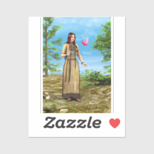 Native American Woman Forest Bird Art Sticker