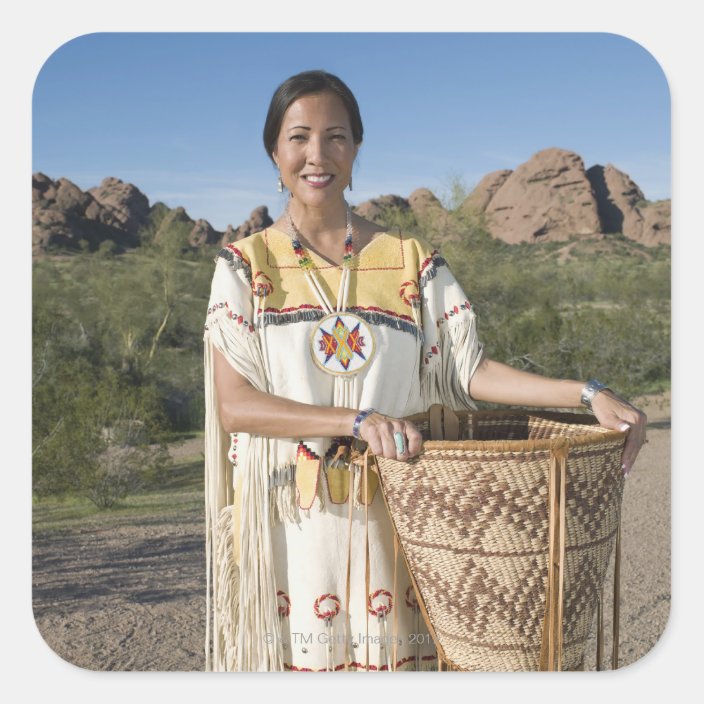 Native American Woman In Traditional Clothing Square Sticker Zazzle Com